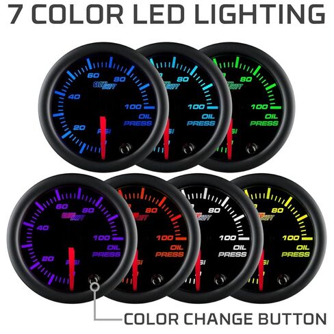 مجموعة لوحة القيادة المخصصة GlowShift Tinted 7 Color 6 Gauge - 3-3/8 بوصة (85 مم) عداد السرعة ومقياس سرعة الدوران - 2-1/16 بوصة (52 مم) مستوى الوقود وضغط الزيت ودرجة حرارة الماء ومقاييس الفولت - تتضمن أجهزة استشعار وأسلاك in Kuwait