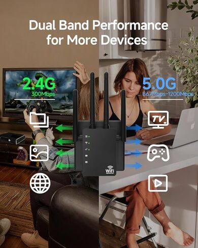 يتوافق WiFi Extender ، WiFi Extender Signal Booster ، WiFi Booster ، WiFi Range Extender ، WiFi Repeater ، ويغطي ما يصل إلى 12880 قدمًا مربعًا و 105 أجهزة ، معززة إشارة WiFi للمنزل ، جهاز توجيه الإنترنت in Kuwait