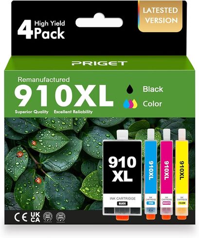 مجموعة خرطوشة حبر 910XL بديلة لخراطيش حبر HP 910 XL، حزمة كومبو خراطيش حبر HP 910 لطابعات 8013 8015 8020 8022 8025e 8028e 8034e 8035e (أسود/سماوي/أرجواني/أصفر، 4 عبوات) in Kuwait