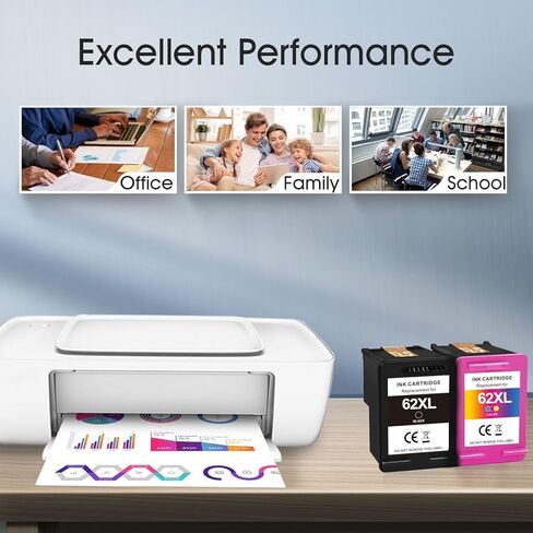 مجموعة خراطيش حبر 62XL بديلة لحبر الطابعة HP 62 62 XL تستخدم مع Officejet 5740 200 250 258 Envy 7640 5660 5540 7645 (1 أسود، 1 لون) in Kuwait