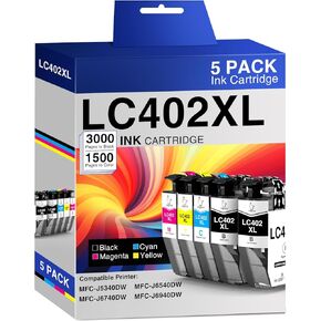 خراطيش حبر LC402XL بديلة لخراطيش حبر Brother LC402 XL لطابعات Brother MFC-J5340DW MFC-J6540DW MFC-J6940DW، 5 عبوات عالية الإنتاجية (2 أسود، 1 سماوي، 1 أرجواني، 1 أصفر) in Kuwait
