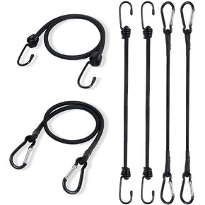 4Pcs 18 Inch Bungee Cords with Hooks & Carabiners - (2 Hooks + 2 Carabiner Clips) - Bungee Cords Heavy Duty Outdoor for Bundling Items, Fixing Tarps and Tents (4pcs 18Inch) in Saudi Arabia