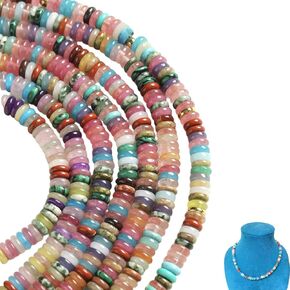 155Pcs 4mm x 2mm Rondelle Natural Stone Disc Beads for Jewelry Making, Boho Gemstone Beads in Neutral Mix Colors in Saudi Arabia