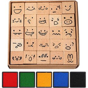 24 Pcs Expression Wooden Rubber Stamps with 5 Color Ink Pads DIY Craft Stamps for Party Decor Scrapbooking Card Making in Saudi Arabia