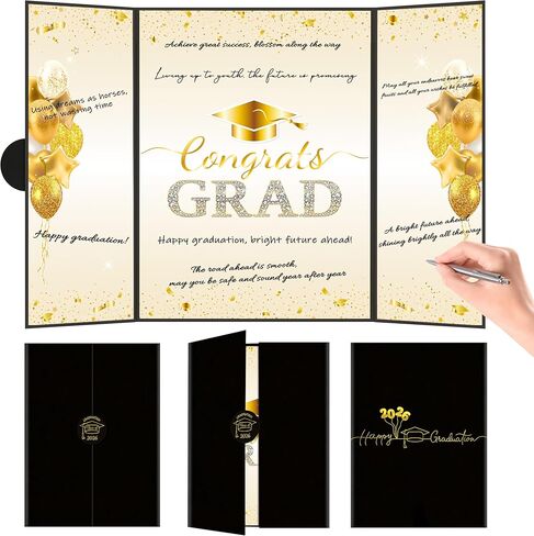 Graduation Signature Board 2026, Black Gold Foil Class of 2026 Guest Book, Congrats Grad Autograph Book, Large Foldable Cardboard Graduation Party Decorations for High School College in Saudi Arabia