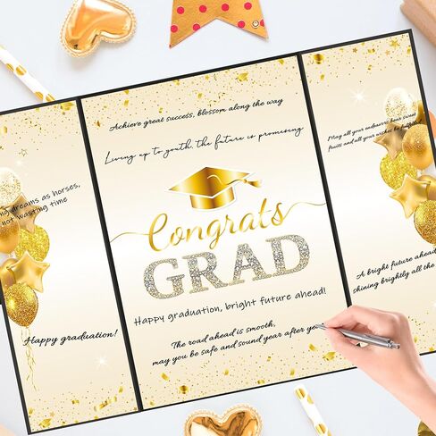 Graduation Signature Board 2026, Black Gold Foil Class of 2026 Guest Book, Congrats Grad Autograph Book, Large Foldable Cardboard Graduation Party Decorations for High School College in Saudi Arabia