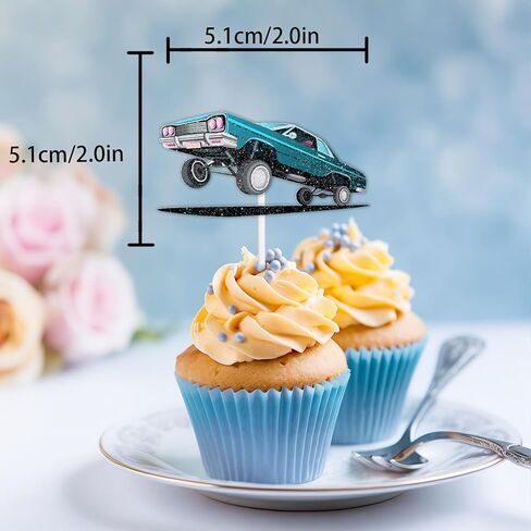 18pcs بريق الكلاسيكية خمر سيارة كب كيك توبر يهتف إلى الرجعية منخفضة رايدر موضوع الذكرى حزب الديكور يختار للرجال النساء عيد ميلاد سعيد ديكور لوازم in Kuwait