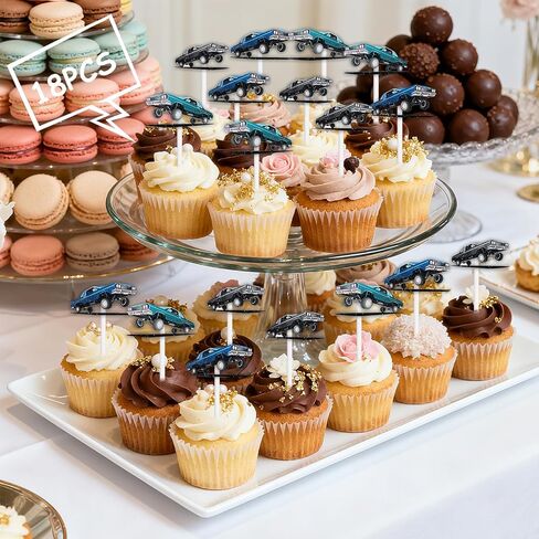 18pcs بريق الكلاسيكية خمر سيارة كب كيك توبر يهتف إلى الرجعية منخفضة رايدر موضوع الذكرى حزب الديكور يختار للرجال النساء عيد ميلاد سعيد ديكور لوازم in Kuwait