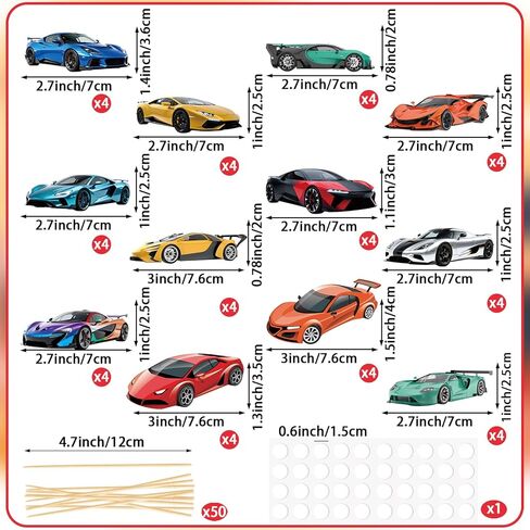 48 Pcs Racing Car Cupcake Toppers Race Car Cupcake Picks Racing Cake Decorations for Car Theme Birthday Baby Shower Party Decorations Supplies in Saudi Arabia