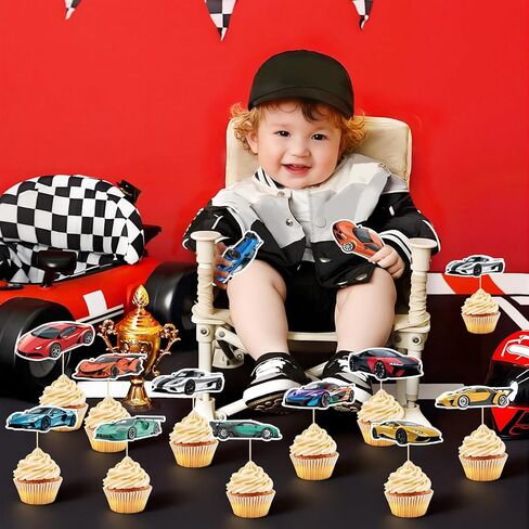 48 Pcs Racing Car Cupcake Toppers Race Car Cupcake Picks Racing Cake Decorations for Car Theme Birthday Baby Shower Party Decorations Supplies in Saudi Arabia