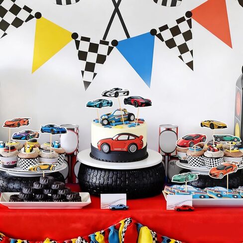 48 Pcs Racing Car Cupcake Toppers Race Car Cupcake Picks Racing Cake Decorations for Car Theme Birthday Baby Shower Party Decorations Supplies in Saudi Arabia