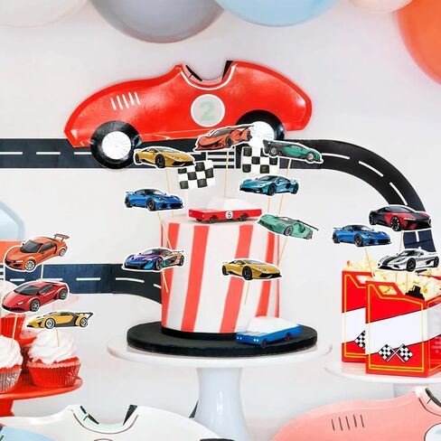 48 Pcs Racing Car Cupcake Toppers Race Car Cupcake Picks Racing Cake Decorations for Car Theme Birthday Baby Shower Party Decorations Supplies in Saudi Arabia