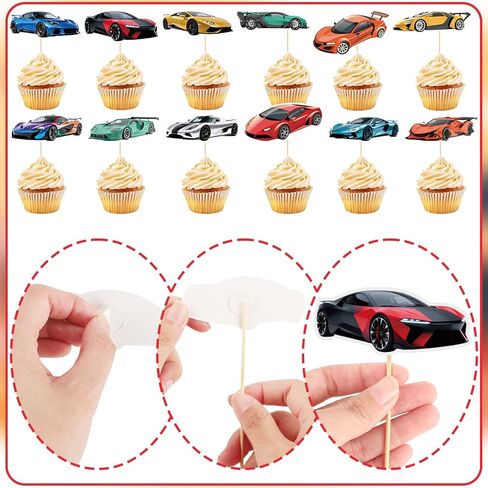 48 Pcs Racing Car Cupcake Toppers Race Car Cupcake Picks Racing Cake Decorations for Car Theme Birthday Baby Shower Party Decorations Supplies in Saudi Arabia