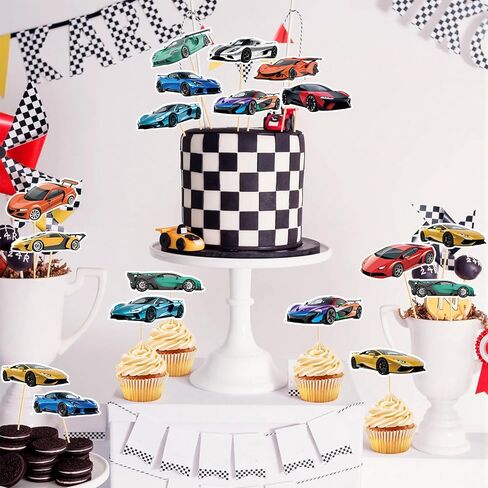 48 Pcs Racing Car Cupcake Toppers Race Car Cupcake Picks Racing Cake Decorations for Car Theme Birthday Baby Shower Party Decorations Supplies in Saudi Arabia