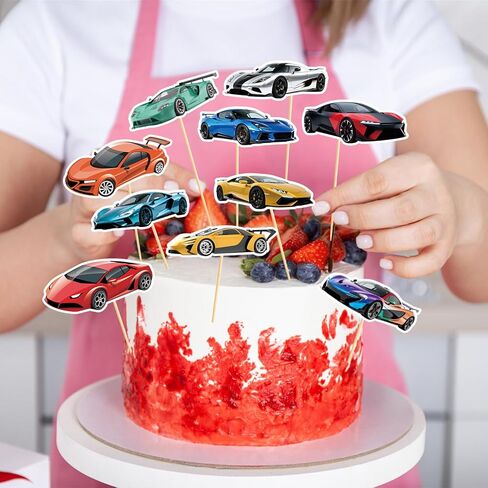 48 Pcs Racing Car Cupcake Toppers Race Car Cupcake Picks Racing Cake Decorations for Car Theme Birthday Baby Shower Party Decorations Supplies in Saudi Arabia