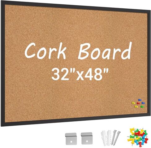 Forlogic Cork Board Bulletin Board with Black Wood Frame， 32 x 48 Large Corkboard Pin Board for Wall,Office,Home and School in Saudi Arabia