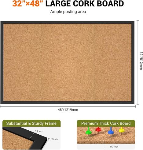Forlogic Cork Board Bulletin Board with Black Wood Frame， 32 x 48 Large Corkboard Pin Board for Wall,Office,Home and School in Saudi Arabia