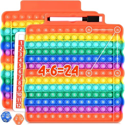 Multiplication Games for Kids, 12x12 Multiplication Board with Rainbow Charts, Double-Sided Sensory Math Learning Games with Dry Erase Marker, Addition & Multiplication in Kuwait