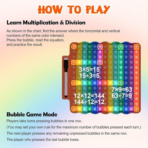 Multiplication Games for Kids, 12x12 Multiplication Board with Rainbow Charts, Double-Sided Sensory Math Learning Games with Dry Erase Marker, Addition & Multiplication in Kuwait
