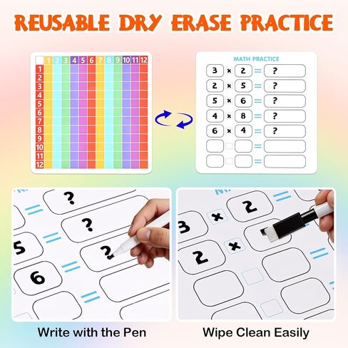 Multiplication Games for Kids, 12x12 Multiplication Board with Rainbow Charts, Double-Sided Sensory Math Learning Games with Dry Erase Marker, Addition & Multiplication in Kuwait