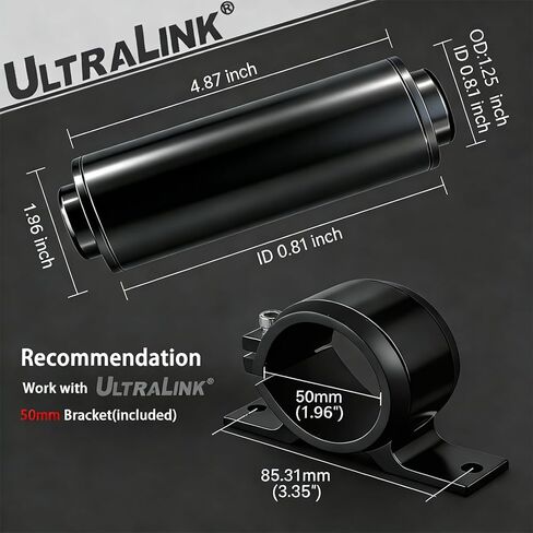 10 micron inline fuel filter with 6AN 8AN 10AN Adapter and Bracket Clip 50MM Black Universal in Saudi Arabia