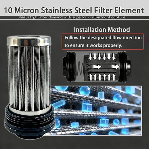 10 micron inline fuel filter with 6AN 8AN 10AN Adapter and Bracket Clip 50MM Black Universal in Saudi Arabia