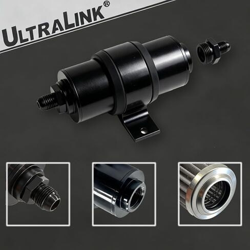 10 micron inline fuel filter with 6AN 8AN 10AN Adapter and Bracket Clip 50MM Black Universal in Saudi Arabia