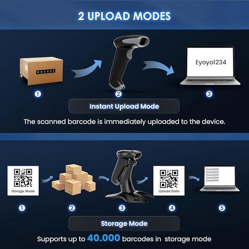 Eyoyo 2D 1D ماسح الباركود اللاسلكي مع حامل، قارئ ماسح الباركود 3 في 1 2.4G اتصال USB لاسلكي وبلوتوث وسلكي، ماسح ضوئي محمول لرمز QR لهواتف iPhone، Mac، Android، المتجر، المستودع، المكتبة in Kuwait