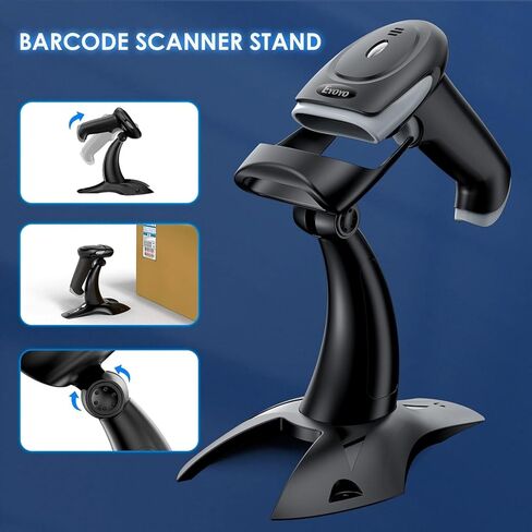 Eyoyo 2D 1D ماسح الباركود اللاسلكي مع حامل، قارئ ماسح الباركود 3 في 1 2.4G اتصال USB لاسلكي وبلوتوث وسلكي، ماسح ضوئي محمول لرمز QR لهواتف iPhone، Mac، Android، المتجر، المستودع، المكتبة in Kuwait