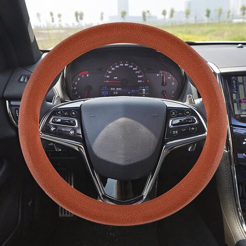 Silicone Steering Wheel Cover, Universal Fit, Brown, Anti-Slip, Soft Touch, for 14-15.7 in Steering Wheels in Saudi Arabia