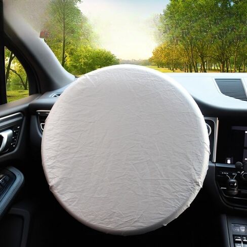 1PC Steering Wheel Sun Cover Reflective Thermal Protector with Silver Coating Universal Fit Elastic Grip Car Interior Accessory Travel Gear for Van in Kuwait