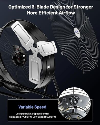 iLIVING 24" High Velocity Drum Fan Industrial, Commercial, Residential Air Circulator for Garage, Shop, Patio, Barn, Greenhouse, Speed Control 7700CFM, UL Listed,Black in Saudi Arabia