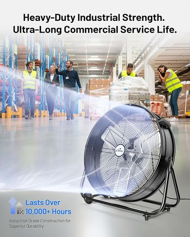 iLIVING 24" High Velocity Drum Fan Industrial, Commercial, Residential Air Circulator for Garage, Shop, Patio, Barn, Greenhouse, Speed Control 7700CFM, UL Listed,Black in Saudi Arabia