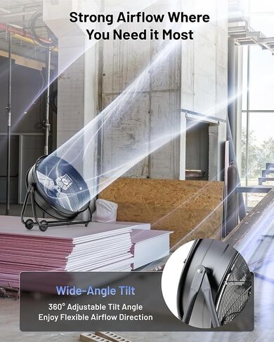 iLIVING 24" High Velocity Drum Fan Industrial, Commercial, Residential Air Circulator for Garage, Shop, Patio, Barn, Greenhouse, Speed Control 7700CFM, UL Listed,Black in Saudi Arabia