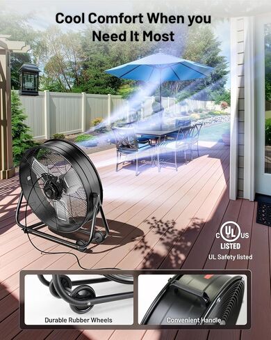 iLIVING 24" High Velocity Drum Fan Industrial, Commercial, Residential Air Circulator for Garage, Shop, Patio, Barn, Greenhouse, Speed Control 7700CFM, UL Listed,Black in Saudi Arabia