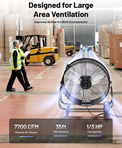 iLIVING 24" High Velocity Drum Fan Industrial, Commercial, Residential Air Circulator for Garage, Shop, Patio, Barn, Greenhouse, Speed Control 7700CFM, UL Listed,Black in Saudi Arabia