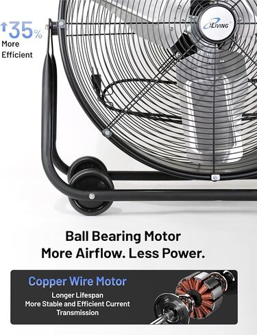iLIVING 24" High Velocity Drum Fan Industrial, Commercial, Residential Air Circulator for Garage, Shop, Patio, Barn, Greenhouse, Speed Control 7700CFM, UL Listed,Black in Saudi Arabia