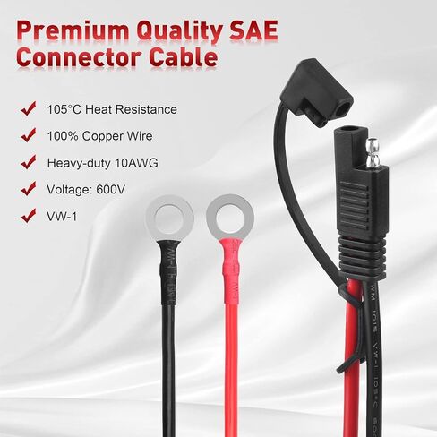 SAE Battery Connector, 10AWG SAE to Ring Terminal Cable with 15A 20A 30A Protection Fuse 2-Pin SAE Quick Disconnect Battery Terminal Extension Cable for Motorcycle RVs Boats 4Ft in Saudi Arabia