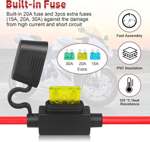 SAE Battery Connector, 10AWG SAE to Ring Terminal Cable with 15A 20A 30A Protection Fuse 2-Pin SAE Quick Disconnect Battery Terminal Extension Cable for Motorcycle RVs Boats 4Ft in Saudi Arabia