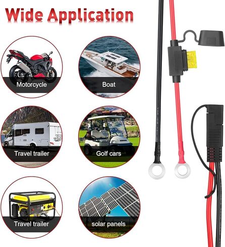 SAE Battery Connector, 10AWG SAE to Ring Terminal Cable with 15A 20A 30A Protection Fuse 2-Pin SAE Quick Disconnect Battery Terminal Extension Cable for Motorcycle RVs Boats 4Ft in Saudi Arabia