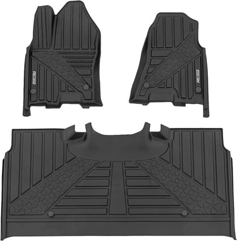 Rough Country Flex-Fit Floor Mats for Ram 1500 (2025-2026) Crew Cab - Front & Rear Set, Custom All-Weather Non-Slip TPE Liners with Spill Saver Lip in Kuwait