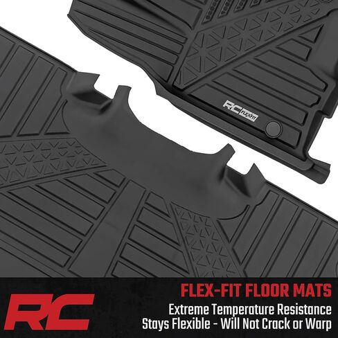 Rough Country Flex-Fit Floor Mats for Ram 1500 (2025-2026) Crew Cab - Front & Rear Set, Custom All-Weather Non-Slip TPE Liners with Spill Saver Lip in Kuwait