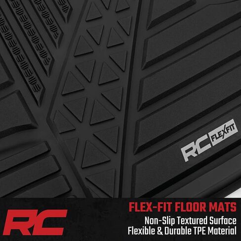 Rough Country Flex-Fit Floor Mats for Ram 1500 (2025-2026) Crew Cab - Front & Rear Set, Custom All-Weather Non-Slip TPE Liners with Spill Saver Lip in Kuwait