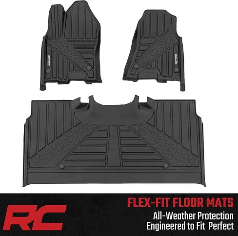 Rough Country Flex-Fit Floor Mats for Ram 1500 (2025-2026) Crew Cab - Front & Rear Set, Custom All-Weather Non-Slip TPE Liners with Spill Saver Lip in Kuwait