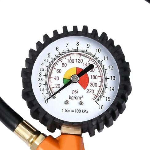 Professional Pneumatic Tire Inflator with Precision Pressure Gauge 3-in-1 Inflation, Pressure Measurement, and Deflation Function 0-220 PSI Suitable for Cars, Motorcycles, Bicycles, and RVs in Saudi Arabia