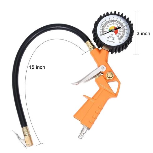 Professional Pneumatic Tire Inflator with Precision Pressure Gauge 3-in-1 Inflation, Pressure Measurement, and Deflation Function 0-220 PSI Suitable for Cars, Motorcycles, Bicycles, and RVs in Saudi Arabia