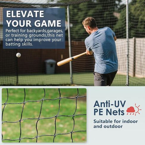 SHANTRA Batting Cage Net, 55'L/35'L/20'L, Fully Enclosed Baseball & Softball Cage Netting - NET ONLY - Not Include Poles and Frame - PE Hitting Cage Net with Door, Batting Nets for Baseball Backyard in Saudi Arabia