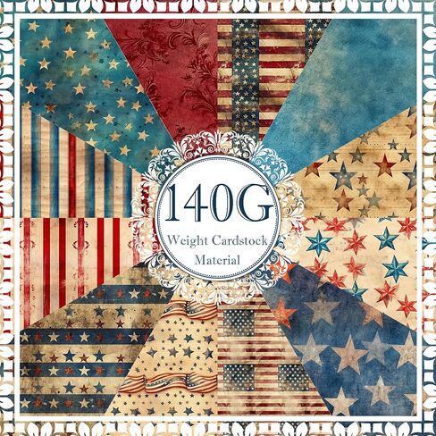 24 Sheets Vintage Patriotic Scrapbook Paper, 12 Styles Retro Red Blue Stars Flags Stripes Patterns Decorative Craft Paper Folded Flat for 4th of July Card Making Photo Album Decor, 11.8'' x 11.8' in Saudi Arabia