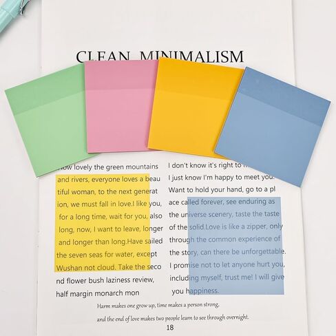 4Packs Transparent Colorful Sticky Notes 3x3 Inches, Clear Sticky Notes，Waterproof，Self-Stick Pads, Easy to Post for Office, Home, Notebook, Reusable 200 Sheets(Dark Yellow+Green+Blue+Pink) in Kuwait