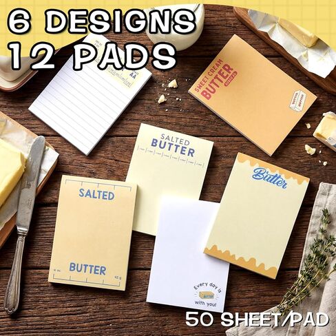 Sayglossy 12 Pcs Cute Butter Sticky Notes Funny Notepads Aesthetic Sticky Notes with 50 Sheets Each for Students Office School Journaling Scrapbooking Back to School Supplies 3.9 x 5.5 Inches in Kuwait
